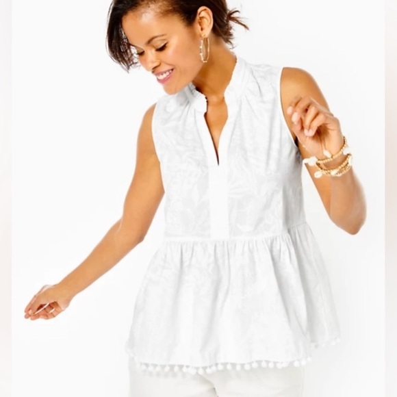 Lilly Pulitzer Other - Lilly Pulitzer Novella Pom Pom Ruffle Sleeveless Blouse Top Size XXS